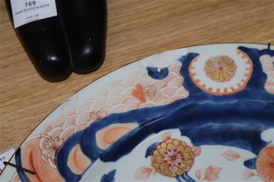 Two Chinese Imari chargers, Kangxi period, one restored